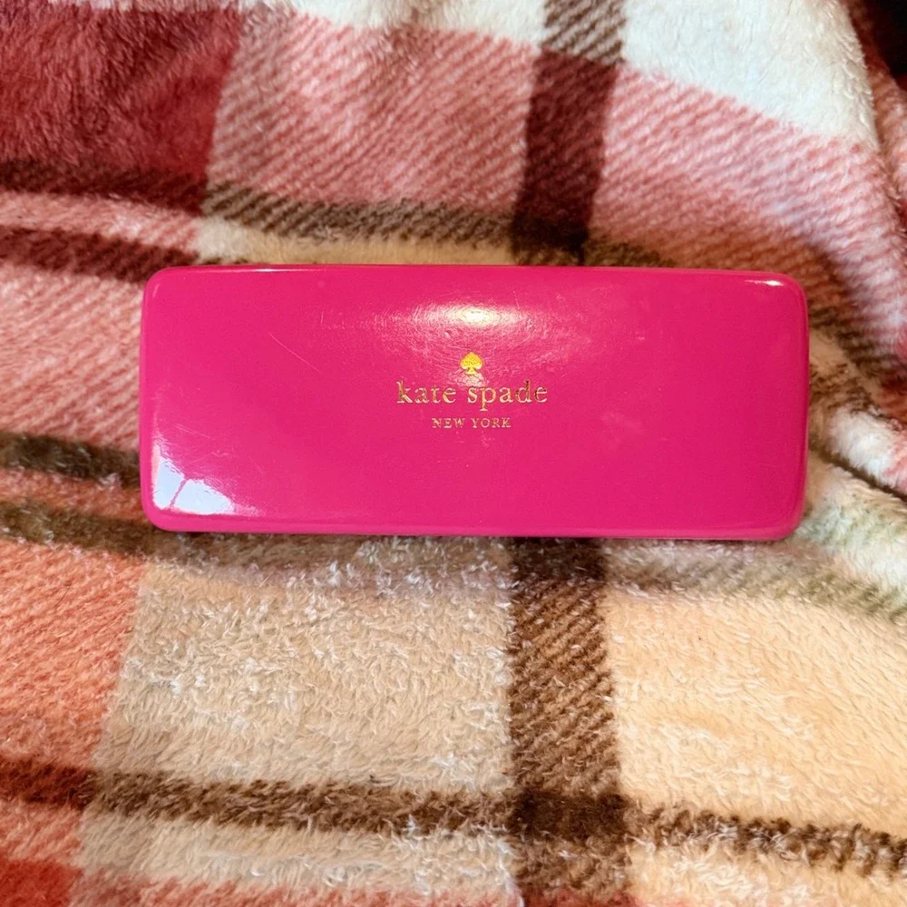 Kate Spade New York Pink Orange Hard Shell Glasses Case Winking Eyes Interior